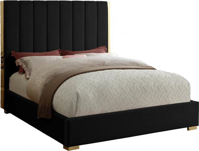 Becca Velvet Queen Bed In Black - Beccablack - Q | Meridian | Home Elegance USA