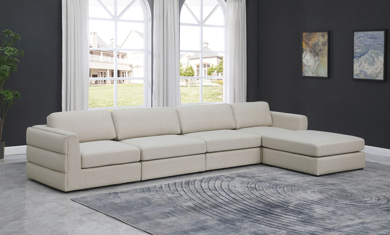 Beckham - Modular Sectional 5 Piece - Beige - Fabric | Home Elegance USA