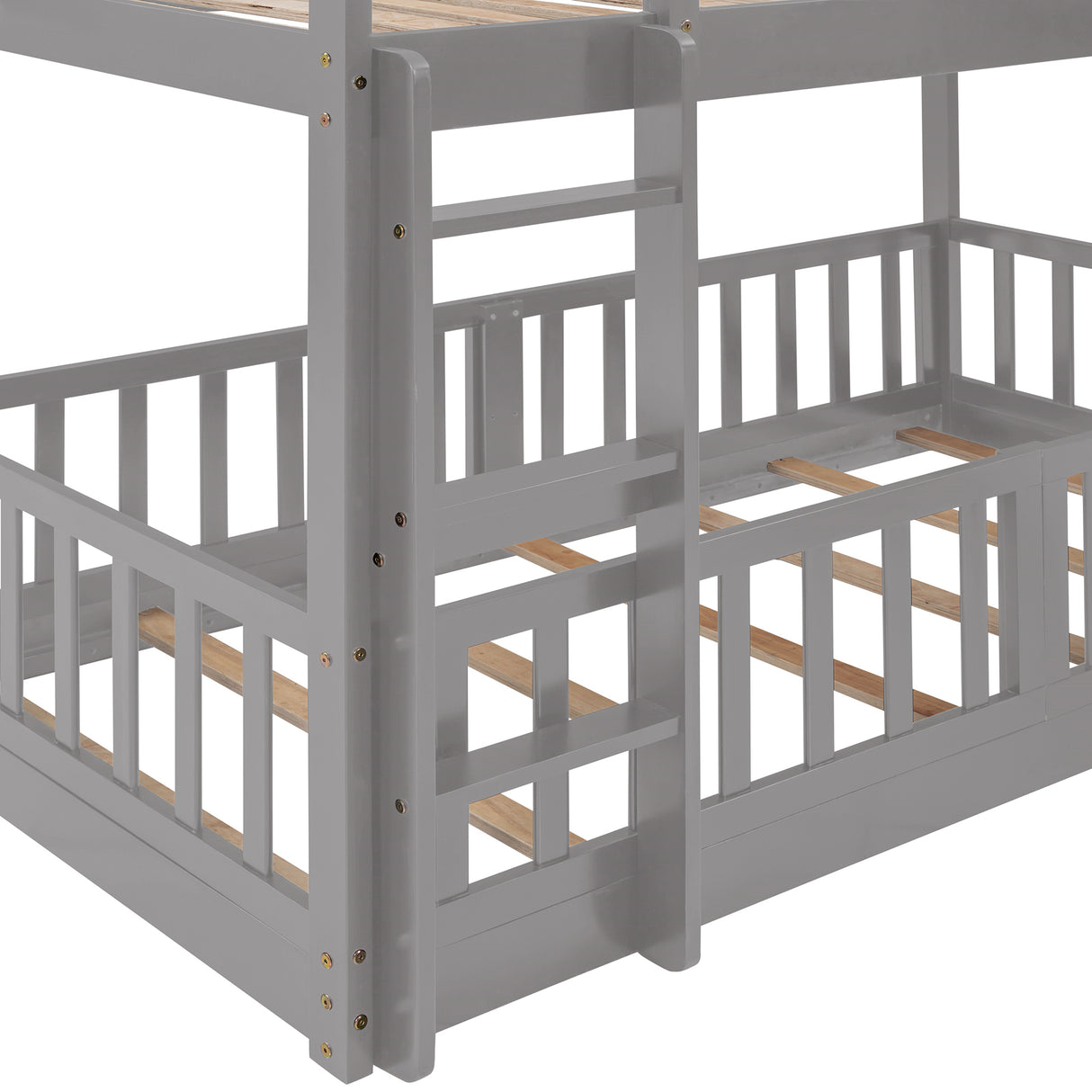 Twin Over Twin Bunk Bed with Slide and Ladder, Gray(Old SKU:LP000009AAE) - Home Elegance USA