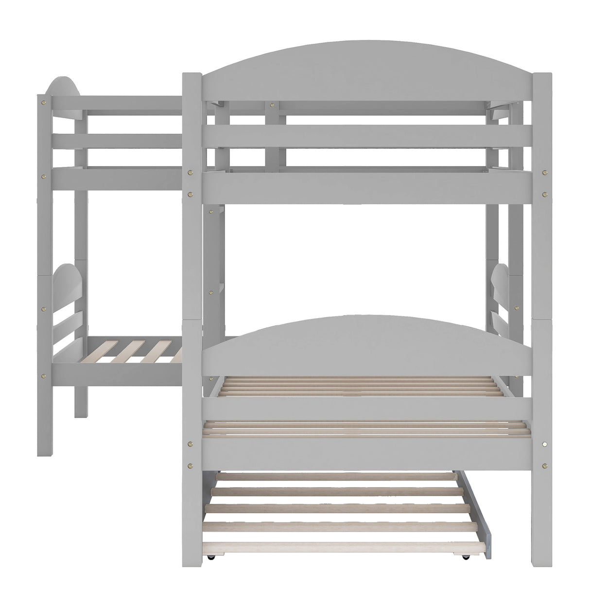 Twin L-Shaped Bunk bed with Trundle-Gray(OLD SKU:LP000024AAE) - Home Elegance USA