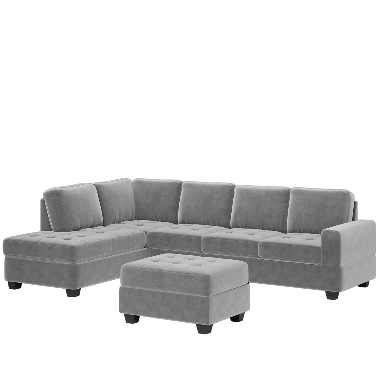 Orisfur. Modern Sectional Sofa with Reversible Chaise, L Shaped Couch Set with Storage Ottoman and Two Cup Holders for Living Room - Home Elegance USA