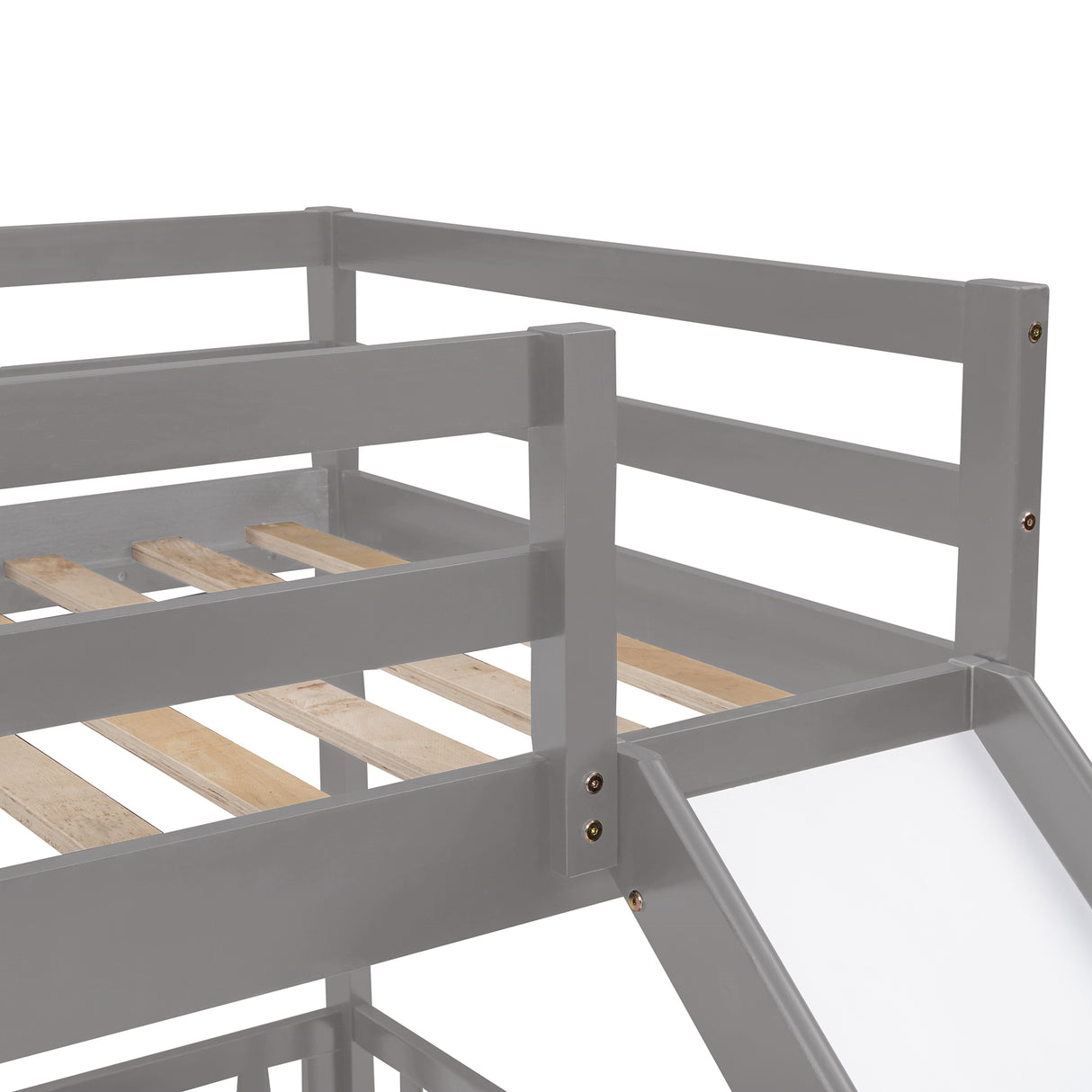 Twin Over Twin Bunk Bed with Slide and Ladder, Gray(Old SKU:LP000009AAE) - Home Elegance USA