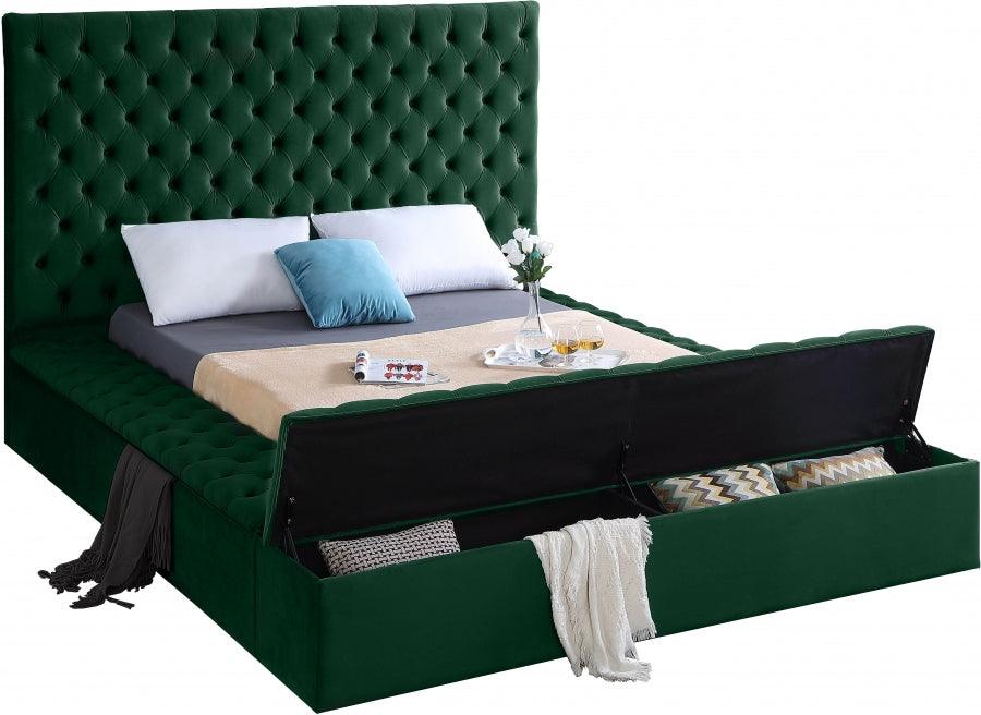 Bliss Velvet King Bed In Green - Blissgreen - K | Meridian | Home Elegance USA
