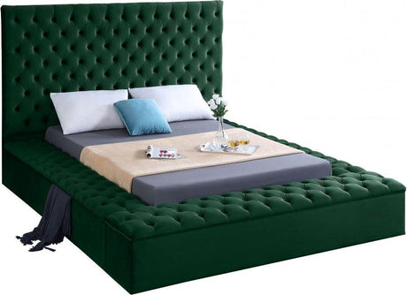 Bliss Velvet Queen Bed In Green - Blissgreen - Q | Meridian | Home Elegance USA
