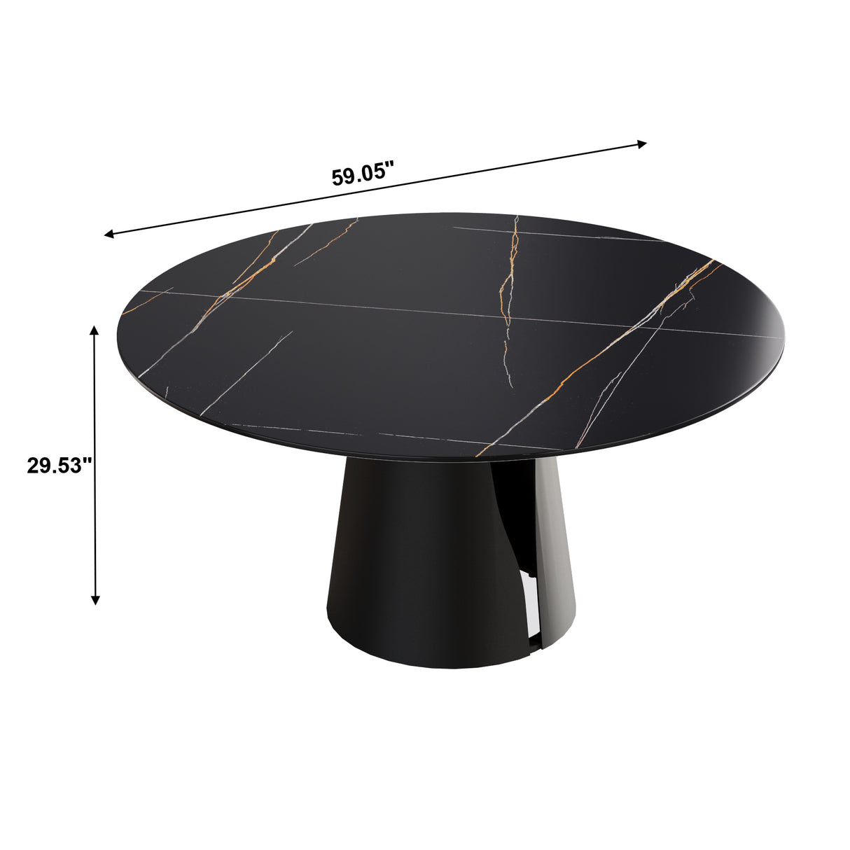 59.05"Modern artificial stone round black carbon steel base dining table - can accommodate 6 people | Home Elegance USA