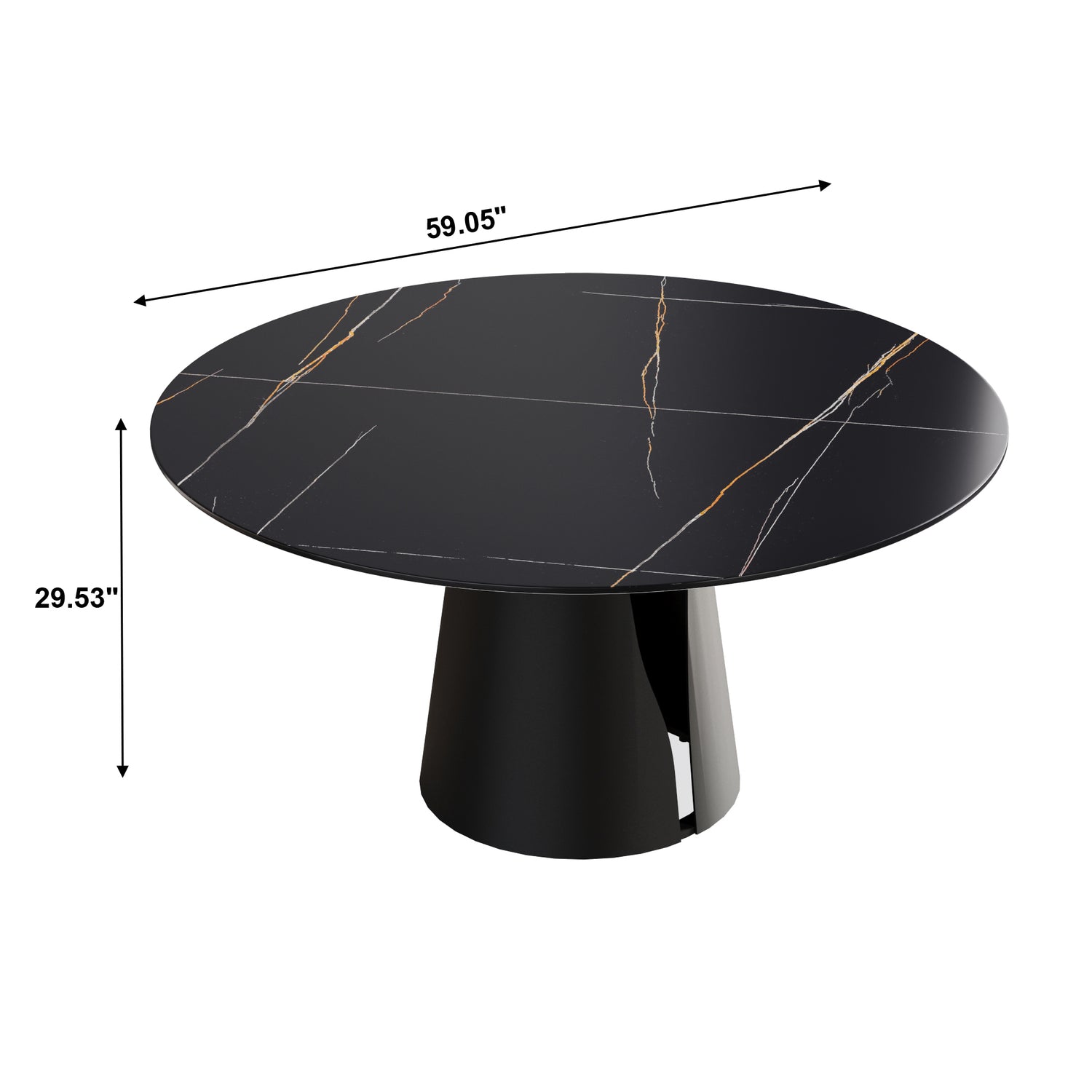 59.05"Modern artificial stone round black carbon steel base dining table - can accommodate 6 people | Home Elegance USA