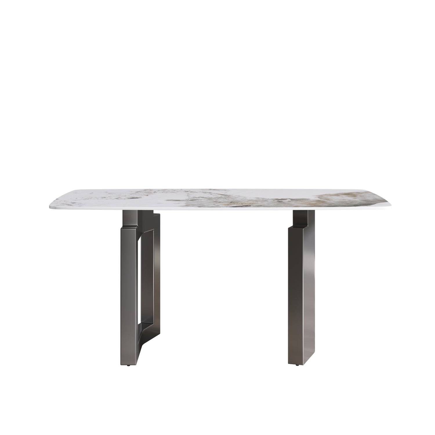63"Modern artificial stone pandora white curved black metal leg dining table - 6 people | Home Elegance USA