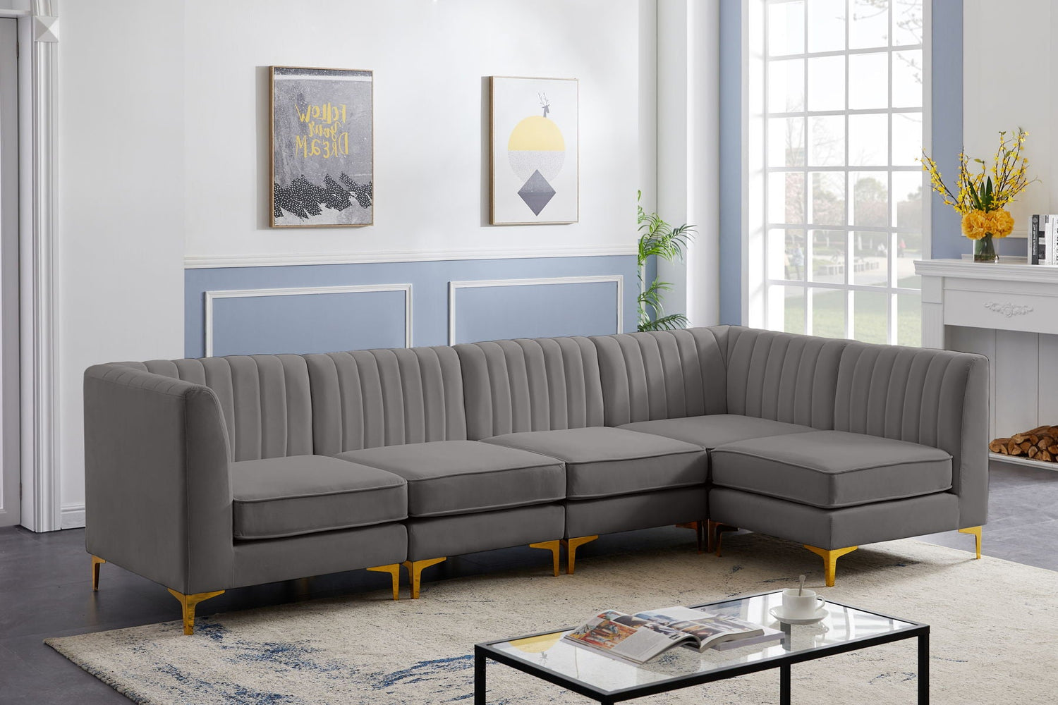 Alina - Modular Sectional 5 Piece - Grey - Fabric | Home Elegance USA
