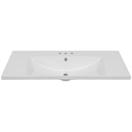 36" Single Bathroom Vanity Top with White Basin, 3-Faucet Holes, Ceramic