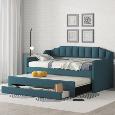Twin Size Upholstered Daybed with Trundle and Three Drawers,Green - Home Elegance USA