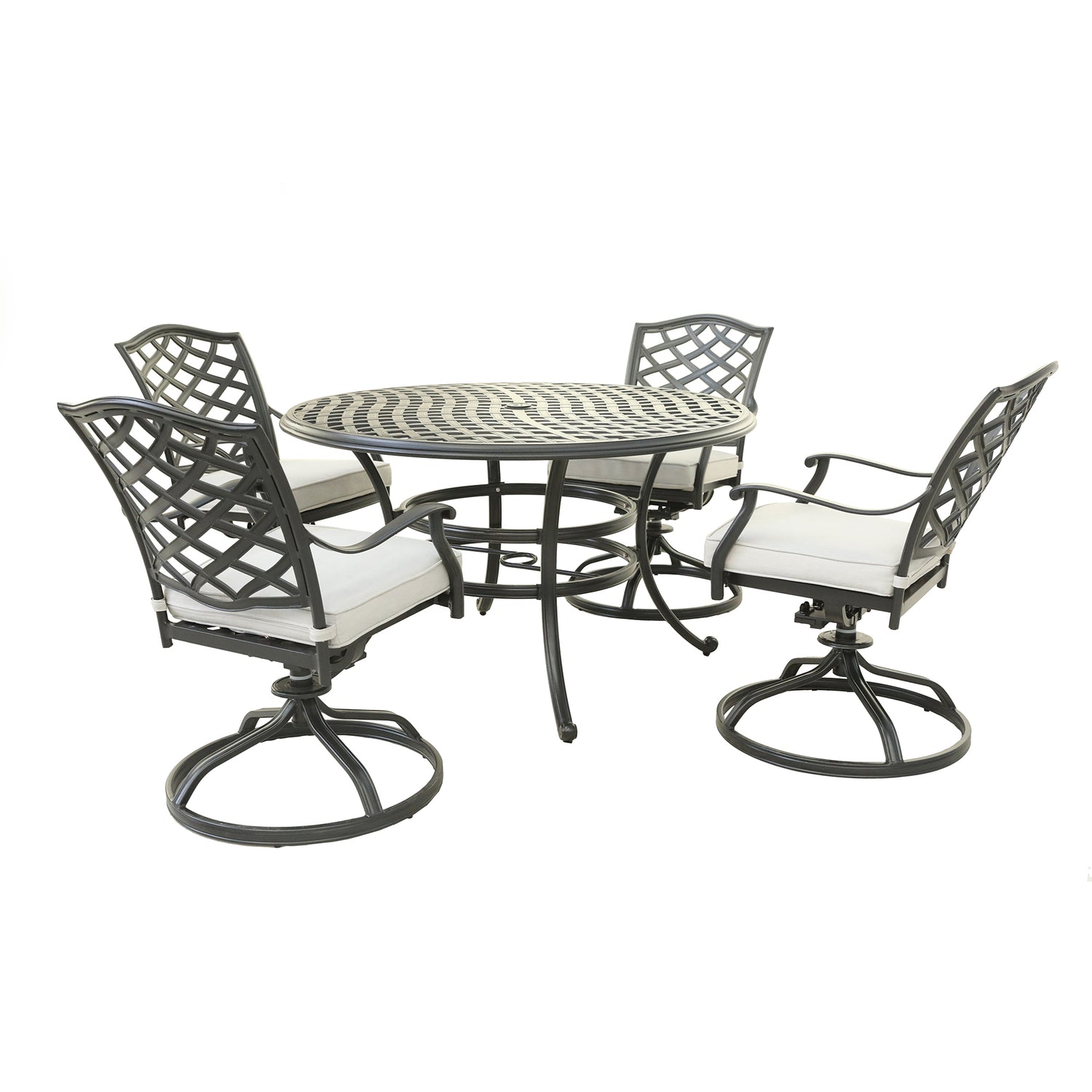 Aluminum 5 - Piece Round Dining Set With 4 Swivel Rockers, Cast Silver | Home Elegance USA