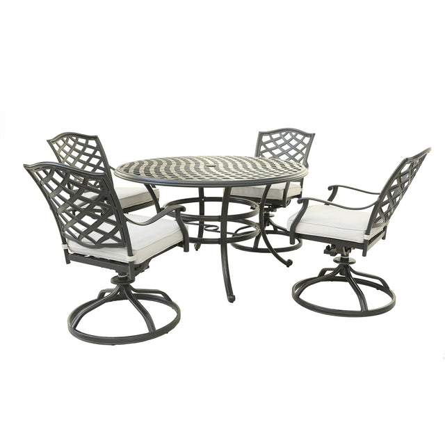 Aluminum 5 - Piece Round Dining Set With 4 Swivel Rockers, Cast Silver | Home Elegance USA