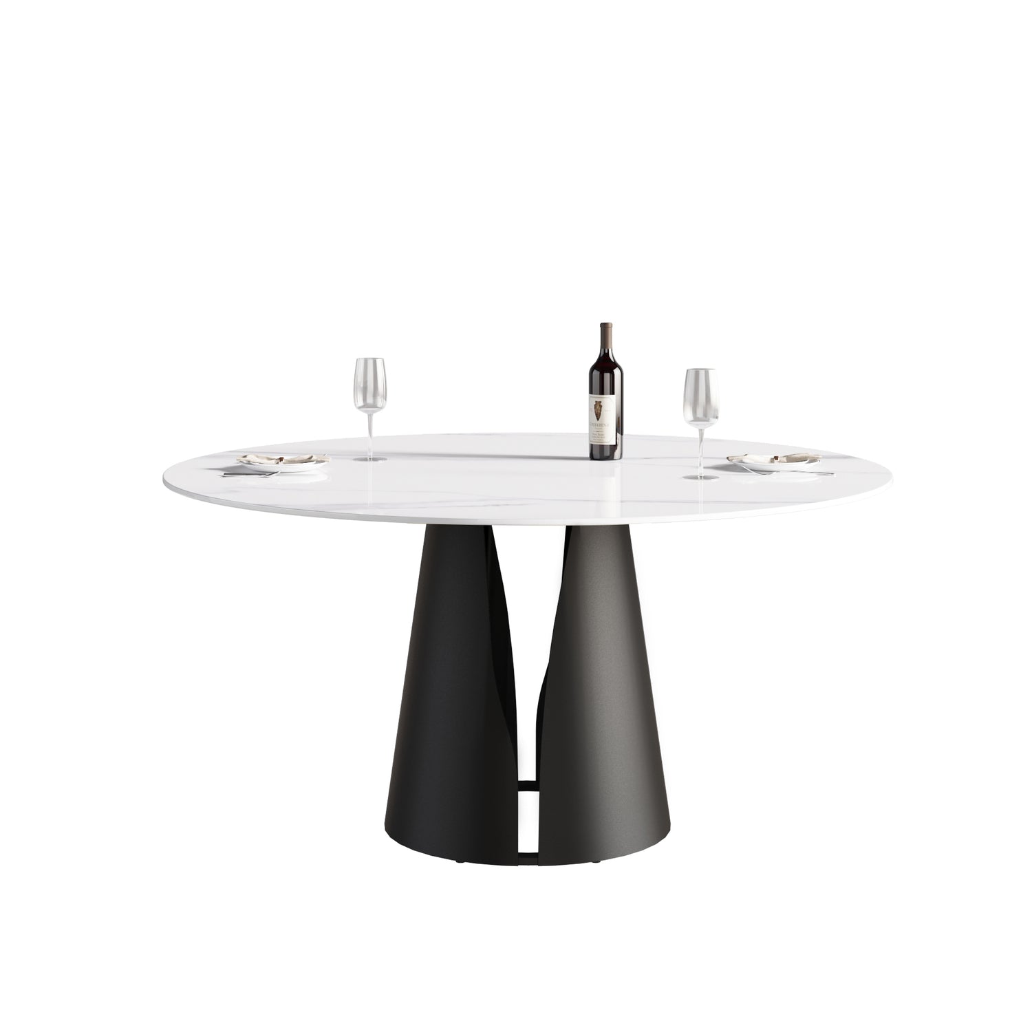 59.05"Modern artificial stone round black carbon steel base dining table - can accommodate 6 people | Home Elegance USA