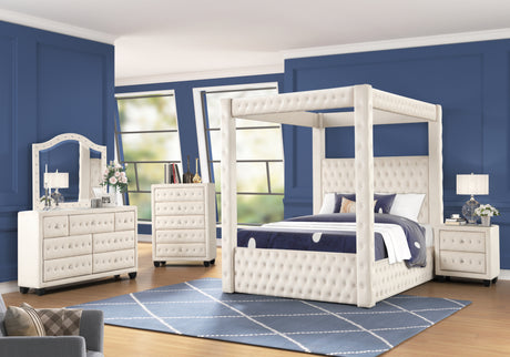 Monica luxurious Four-Poster Queen 5 Pc Bedroom Set Made with Wood in Cream - Home Elegance USA