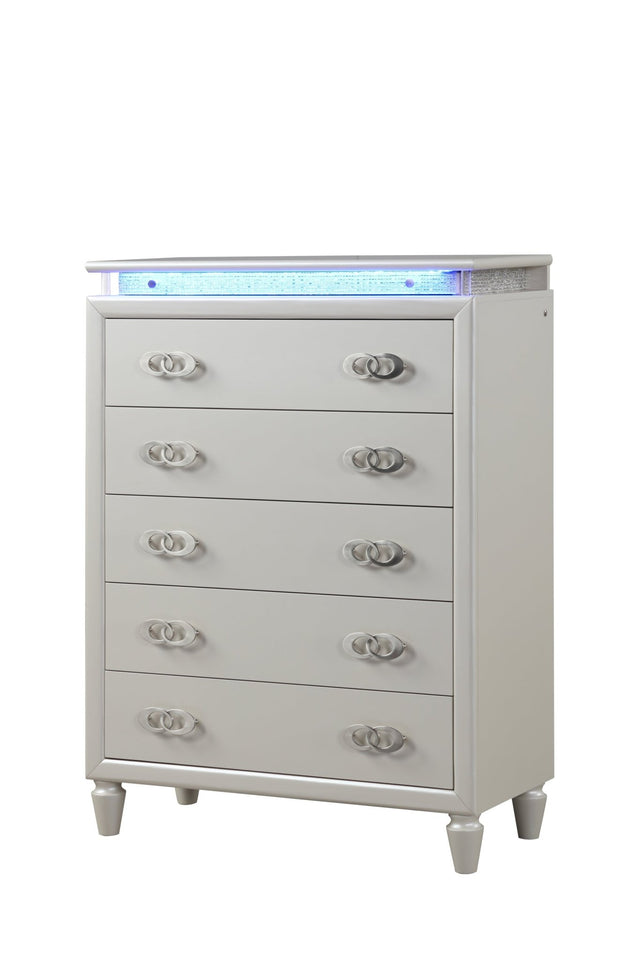 Perla 5 Drawer LED Chest Made with Wood in Milky White - Home Elegance USA