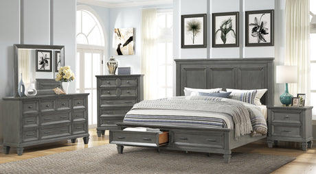 6 Piece Bedroom Sets, King Size Wood Bedroom Furniture Sets with King Size Bed, 2 Nightstands, Chest, Dresser and Mirror, Platform Bed Frame with 2 Drawers for Adults, Gray - Home Elegance USA