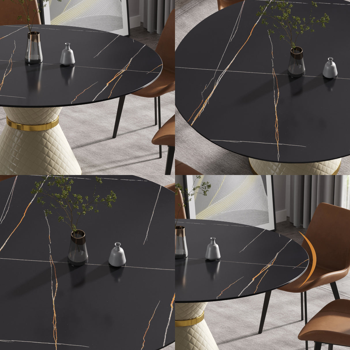 59.05"Modern artificial stone round white carbon steel base dining table - can accommodate 6 people | Home Elegance USA