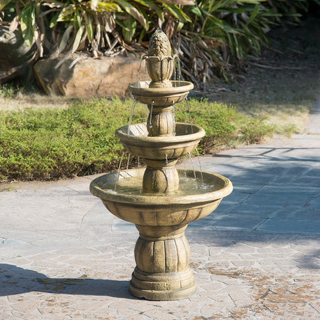 30"Tall 3-Tiered Polyresin Fountain Gorgeous Traditional Design Water Feature for Garden or Law