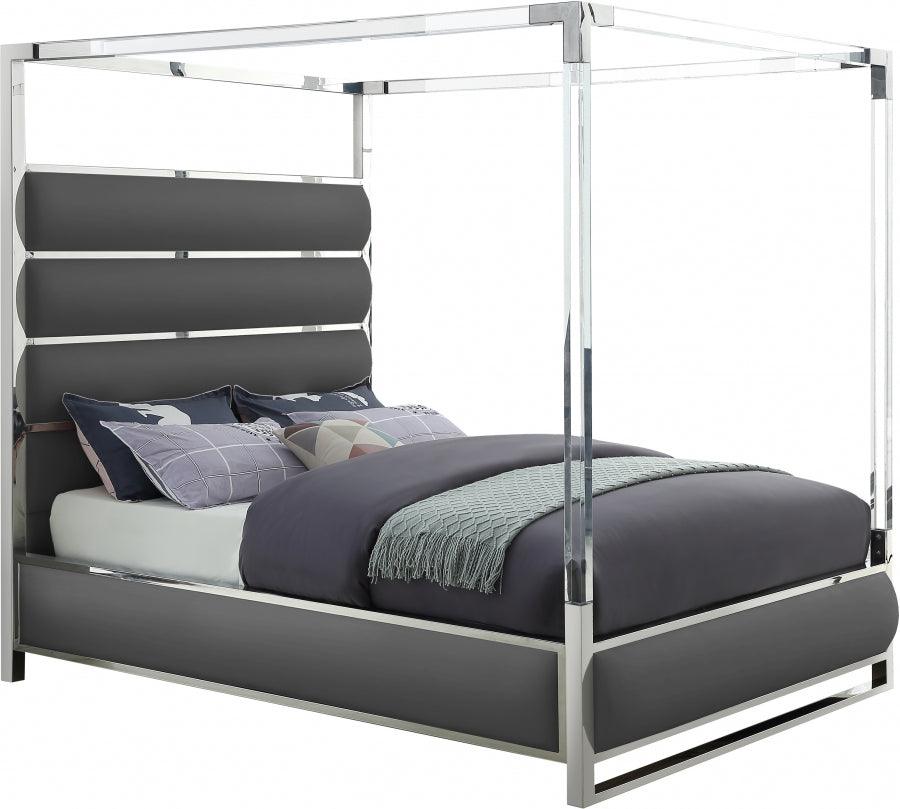 Meridian Furniture - Encore Faux Leather Queen Bed In Grey - Encoregrey-Q