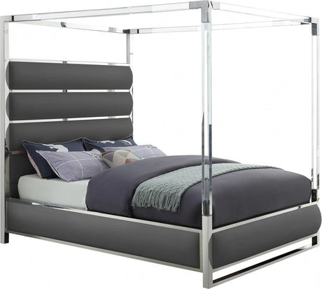 Meridian Furniture - Encore Faux Leather King Bed In Grey - Encoregrey-K