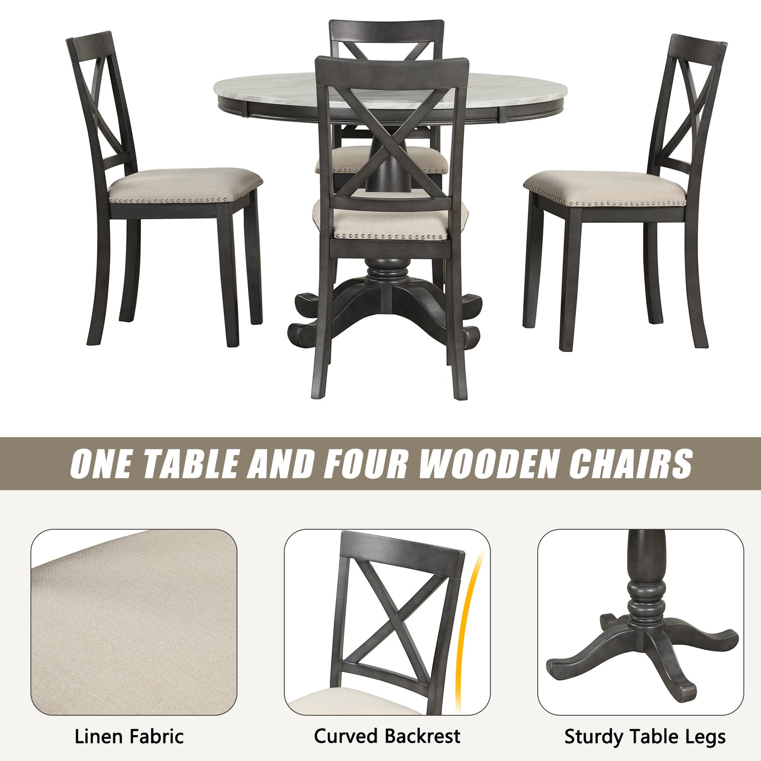 Orisfur. 5 Pieces Dining Table and Chairs Set for 4 Persons, Kitchen Room Solid Wood Table with 4 Chairs - Home Elegance USA
