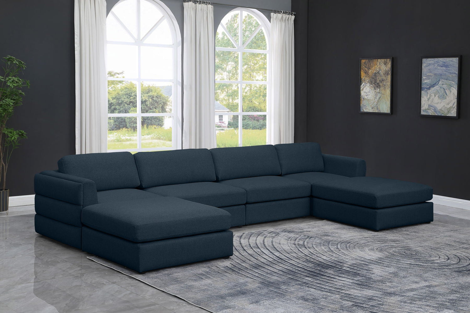 Beckham - Modular Sectional 6 Piece - Navy - Modern & Contemporary | Home Elegance USA