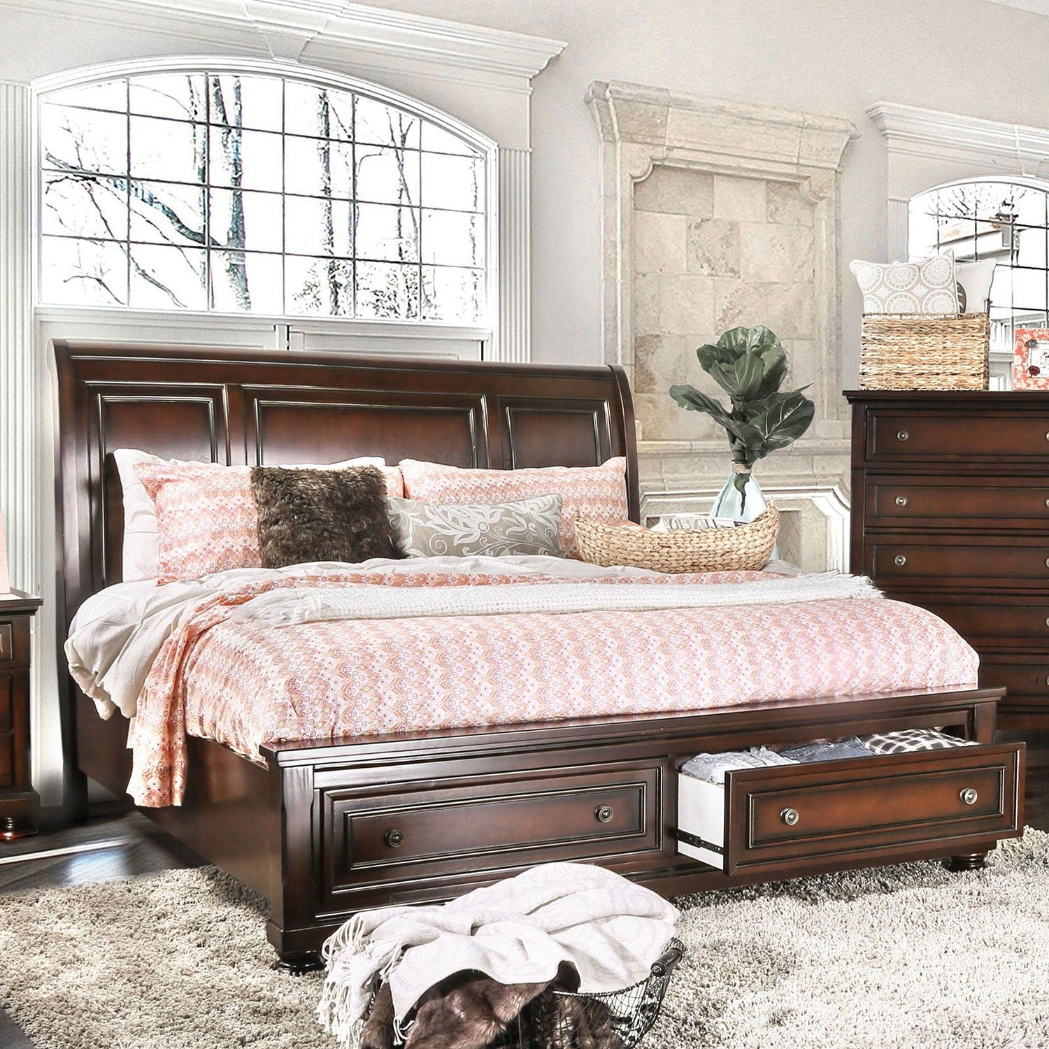 Northville - California King Bed With Drawers - Dark Cherry - Home Elegance USA