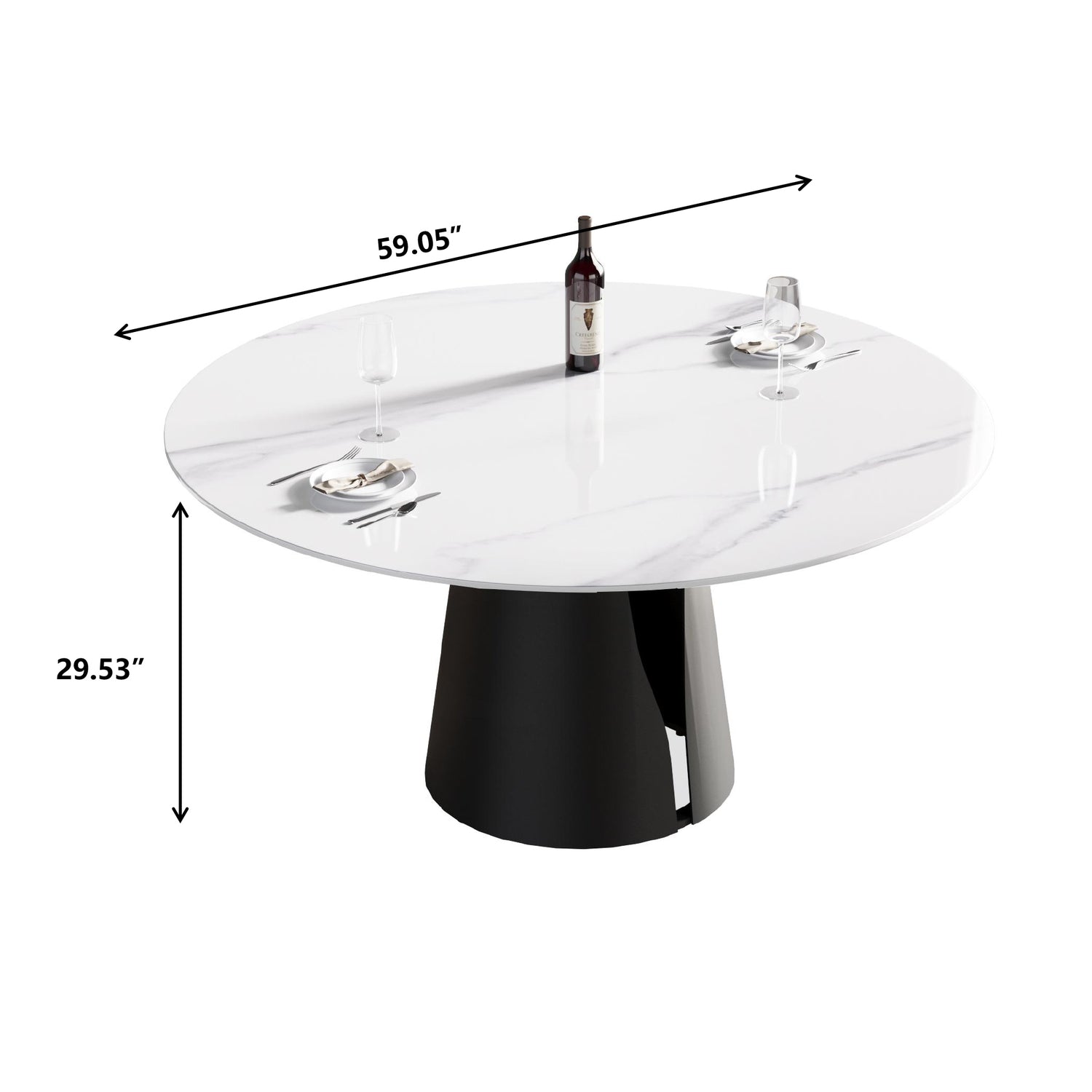 59.05"Modern artificial stone round black carbon steel base dining table - can accommodate 6 people | Home Elegance USA