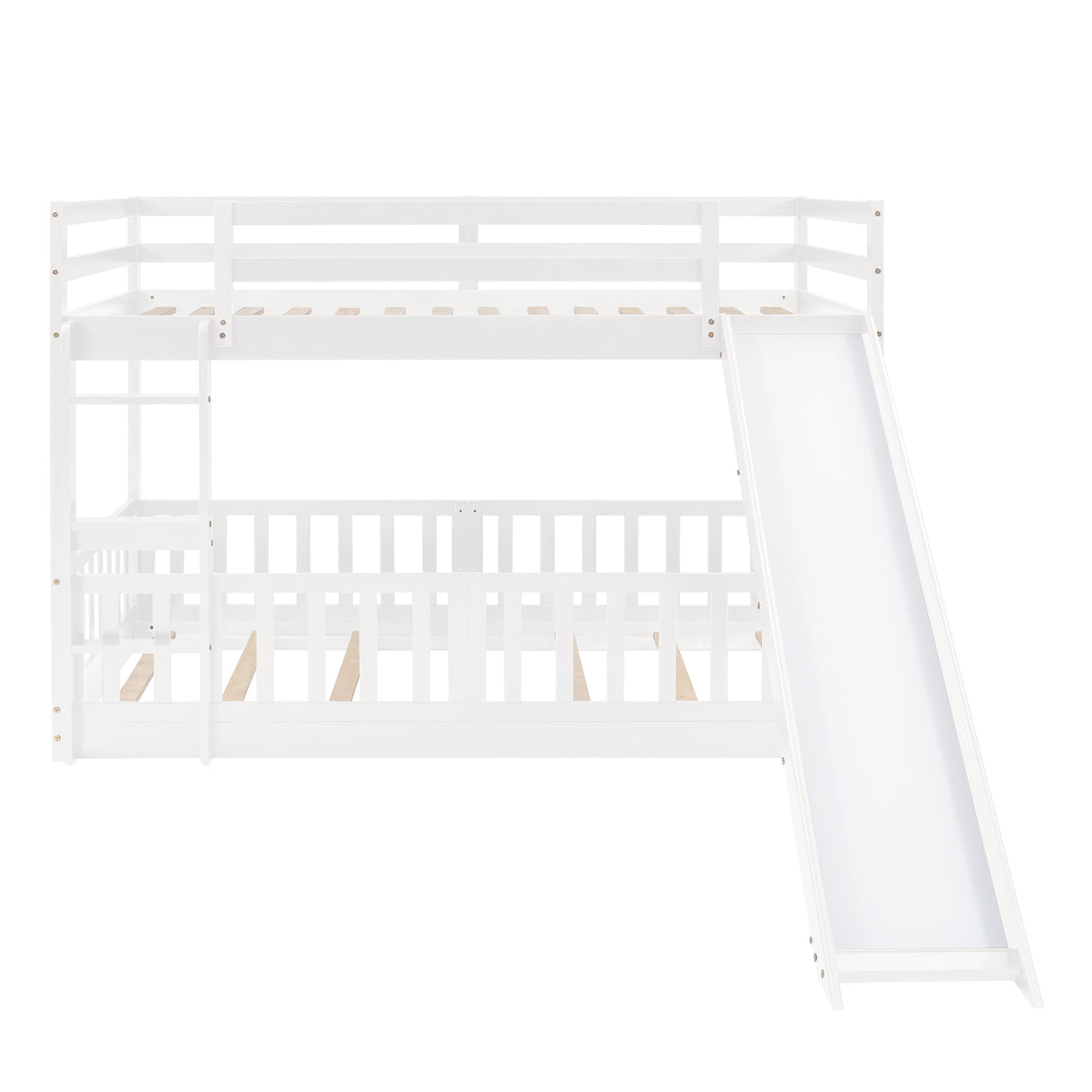 Twin Over Twin Bunk Bed with Slide and Ladder, White(Old SKU:LP000009AAK) - Home Elegance USA