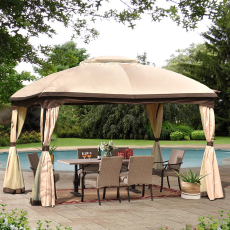 U_STYLE 9.8 Ft. W x 11.8 Ft. D Patio Outdoor Gazebo, Double Roof Soft Canopy Garden Backyard Gazebo with Mosquito Netting Suitable for Lawn, Garden, Backyard and Deck