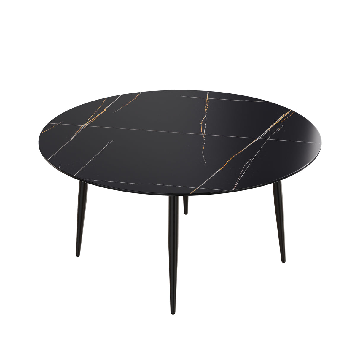 59.05"Modern man - made stone round black metal dining table - position for 6 people | Home Elegance USA