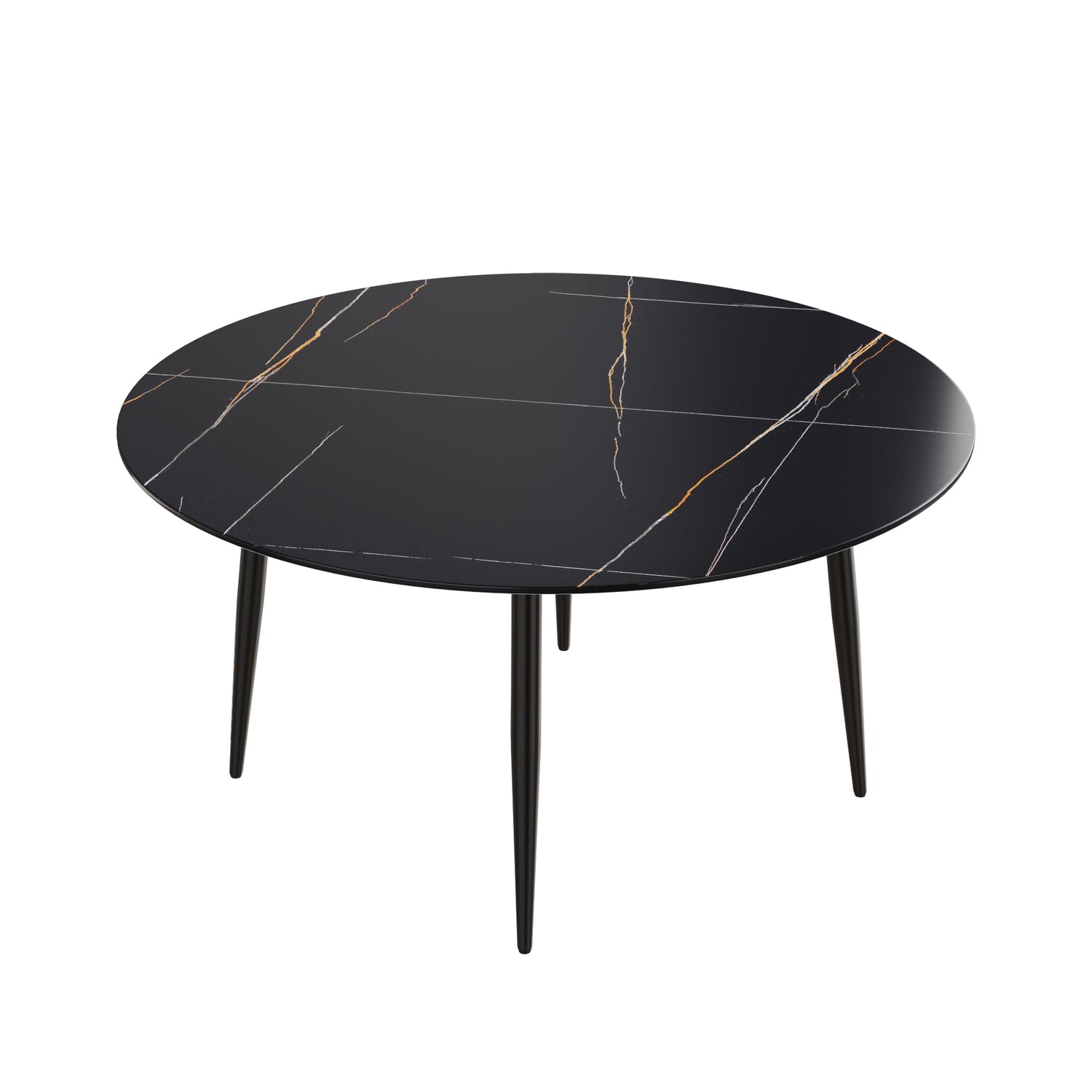 59.05"Modern man - made stone round black metal dining table - position for 6 people | Home Elegance USA