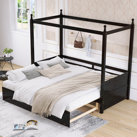 Twin Size Canopy Daybed or Pull-out Platform Bed, Espresso - Home Elegance USA