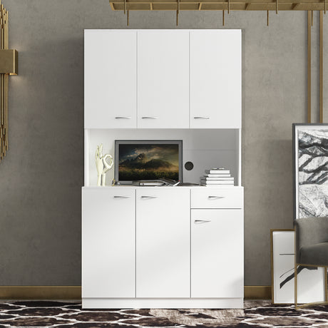 70.87" Tall Wardrobe& Kitchen Cabinet, with 6-Doors, 1-Open Shelves and 1-Drawer for bedroom,White Home Elegance USA