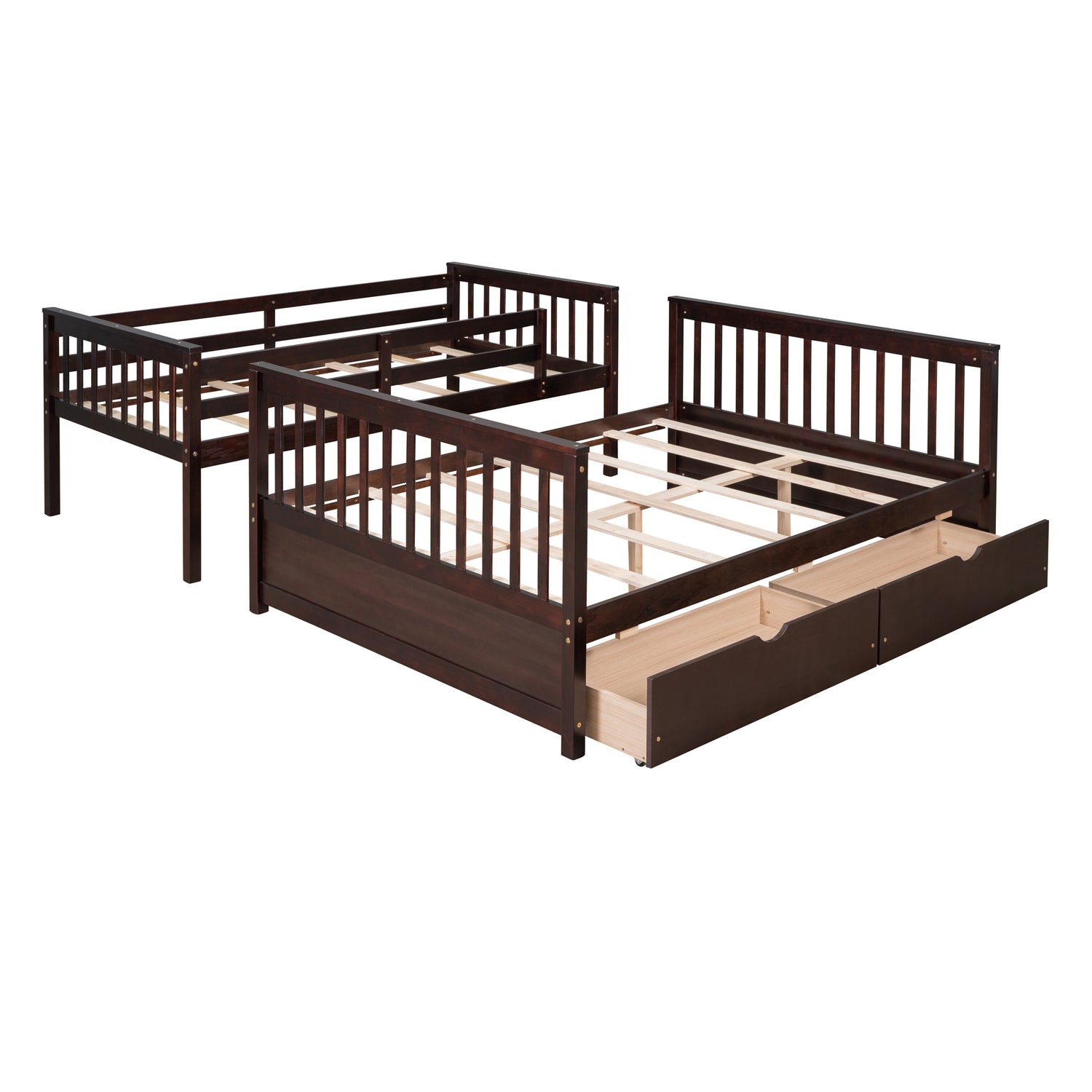 Twin-Over-Full Bunk Bed with Ladders and Two Storage Drawers(Espresso)( old sku:LT000165AAP) - Home Elegance USA
