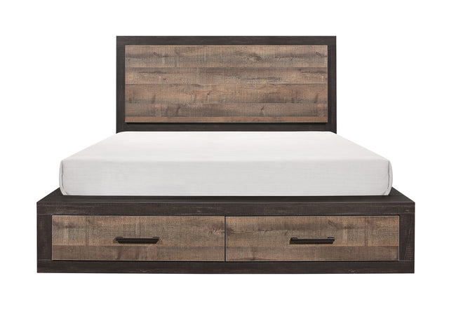Contemporary Style Footboard Storage Queen Bed 1pc Natural Wood Grain Look Drawers Two-Tone Finish Stylish Bedroom Furniture - Home Elegance USA