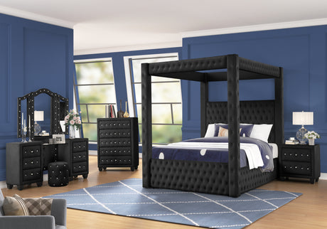 Monica luxurious Four-Poster King 4 Pc Vanity Bedroom Set Made with Wood in Black - Home Elegance USA