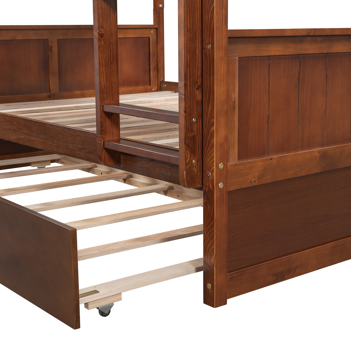 Full Over Full Bunk Bed with Twin Size Trundle, Walnut ( old sku: LP000250AAL) - Home Elegance USA
