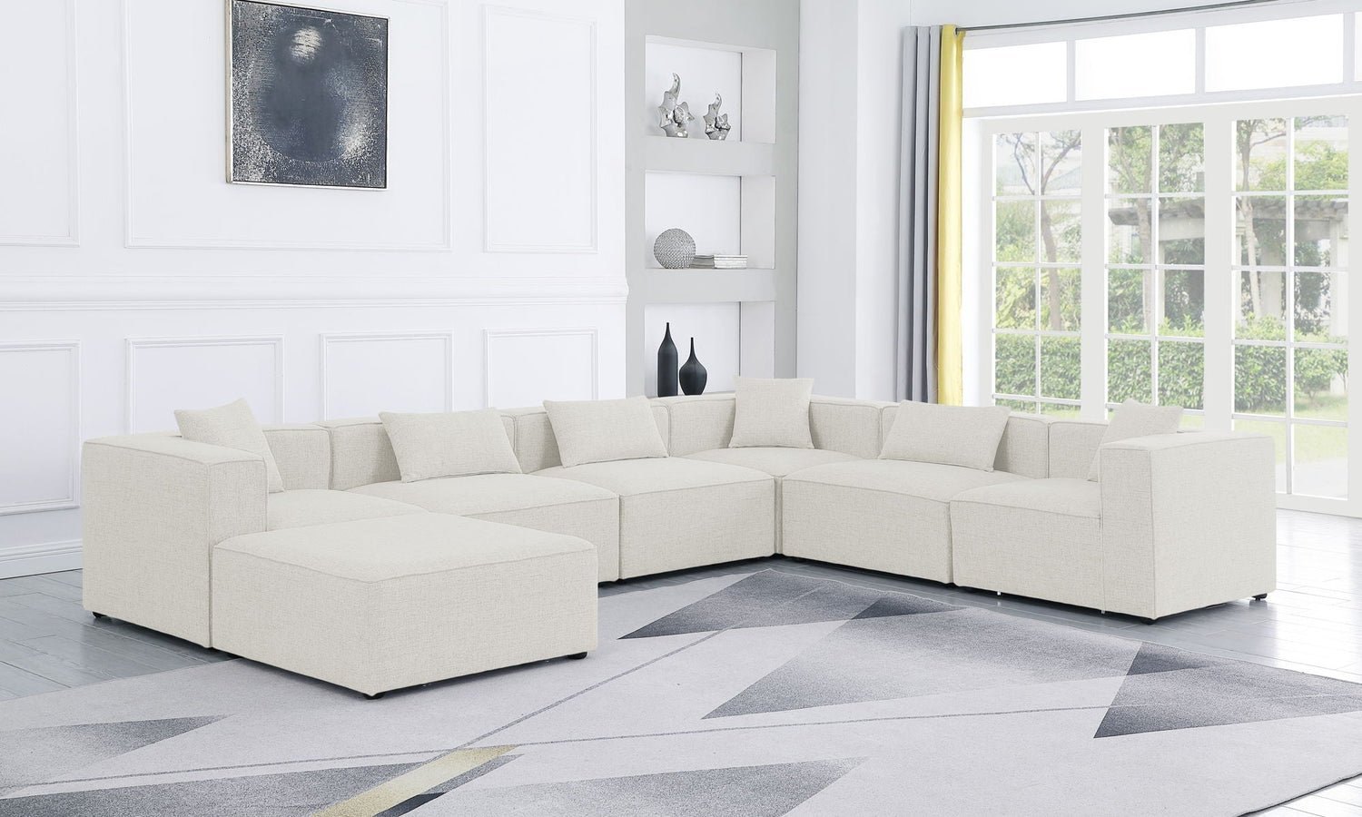 Cube - Modular Sectional 7 Piece - Cream - Fabric | Home Elegance USA