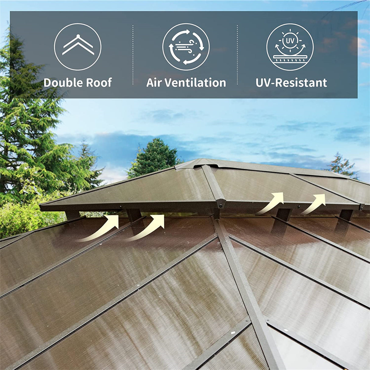 12x16ft Hardtop Gazebo, Permanent Outdoor Gazebo with Polycarbonate Double Roof, Aluminum Gazebo Pavilion with Curtain and Net for Garden, Patio, Lawns, Deck, Backyard (Wood - Looking) | Home Elegance USA