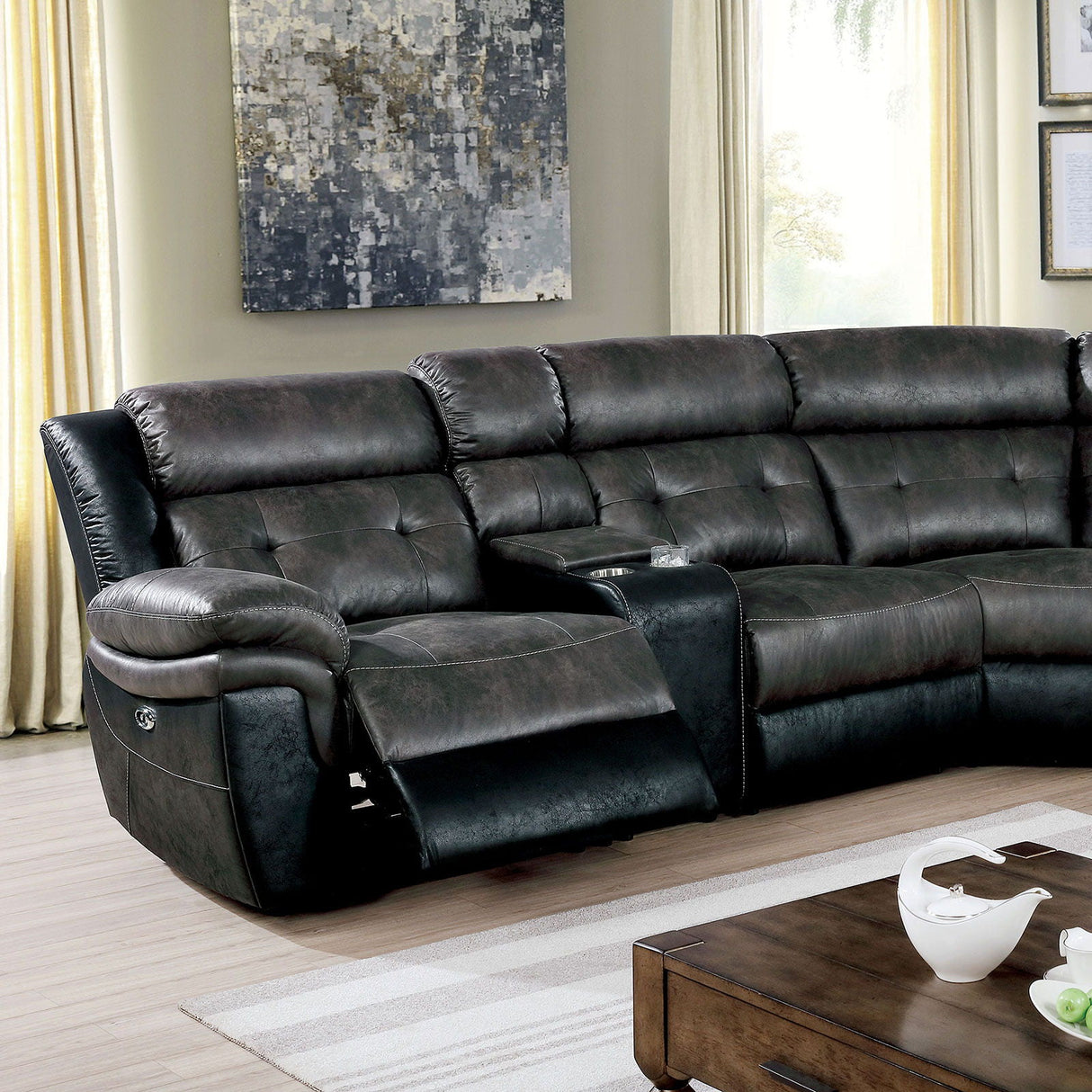 Brooklane - Power Sectional - Gray / Black | Home Elegance USA