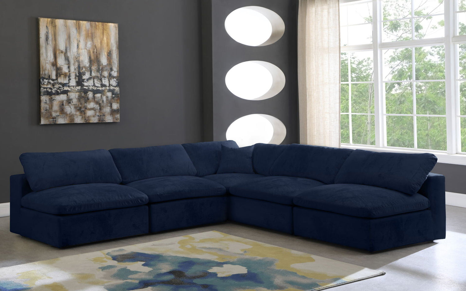 Cozy - Modular Sectional Cloud 5 Piece - Navy - Fabric | Home Elegance USA