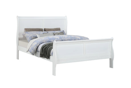 Louis Phillipe White Finish Queen Size Panel Sleigh Bed Solid Wood Wooden Bedroom Furniture - Home Elegance USA