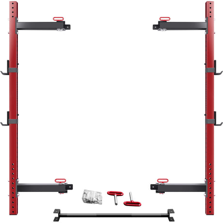 Wall Mounted Folding Squat Rack - Folding Squat Power Rack for 1000lbs capacity with Pull Up Bar and J Cups, Space Saving Home Gym Equipment