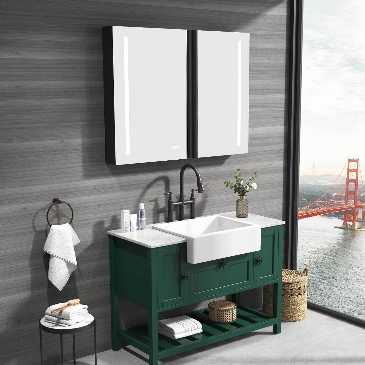 40in. W x 30 in. H LED Large Rectangular Aluminum Alloy Surface Mount Medicine Cabinet with Mirror | Home Elegance USA