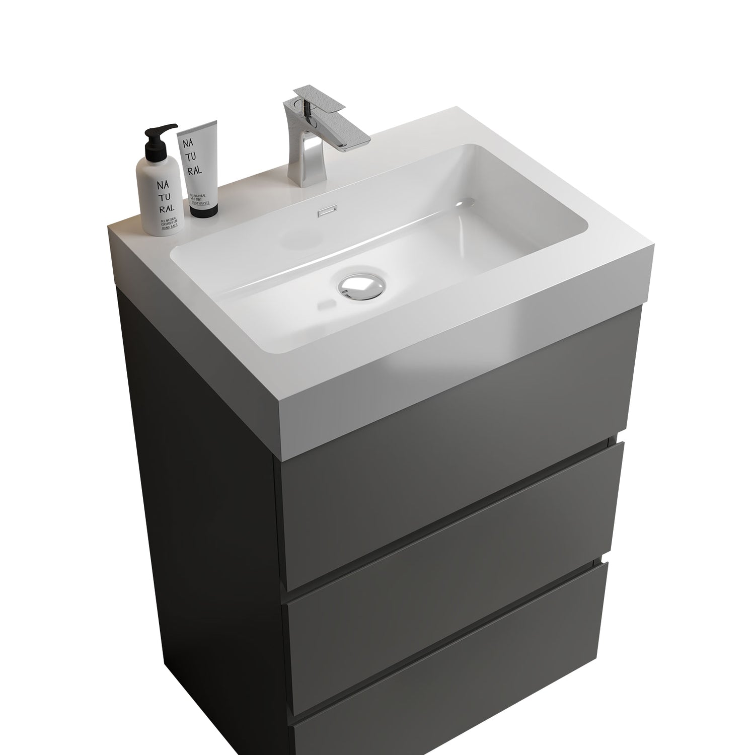 Alice 24" Gray Bathroom Vanity with Sink, Large Storage Freestanding Bathroom Vanity for Modern Bathroom, One - Piece White Sink Basin without Drain and Faucet | Home Elegance USA