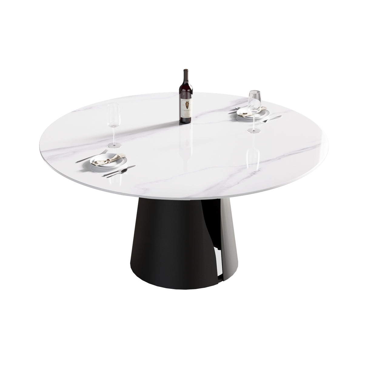 59.05"Modern artificial stone round black carbon steel base dining table - can accommodate 6 people | Home Elegance USA