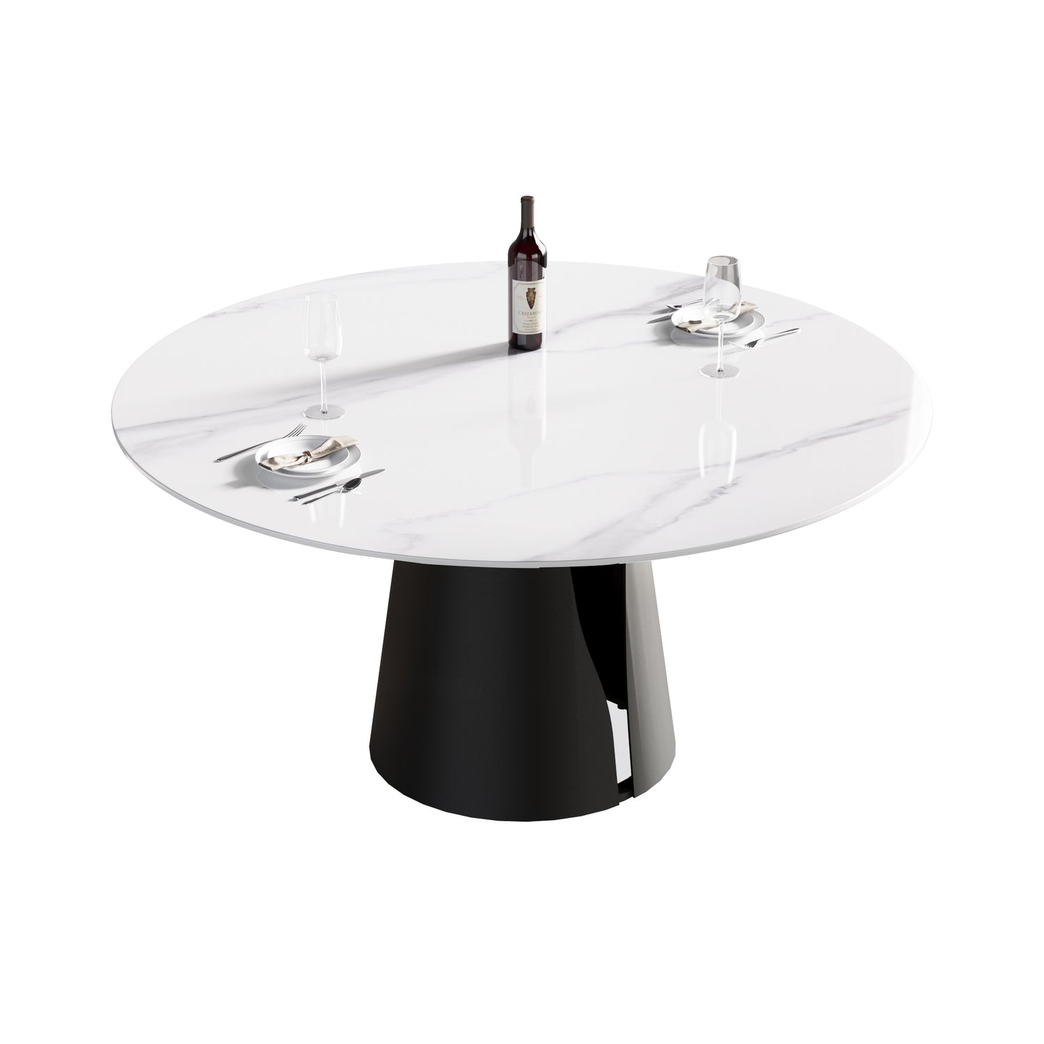 59.05"Modern artificial stone round black carbon steel base dining table - can accommodate 6 people | Home Elegance USA