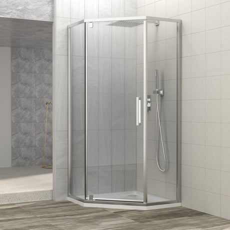 Shower Door 34-1/8" x 72" Semi-Frameless Neo-Angle Hinged Shower Enclosure, Chrome