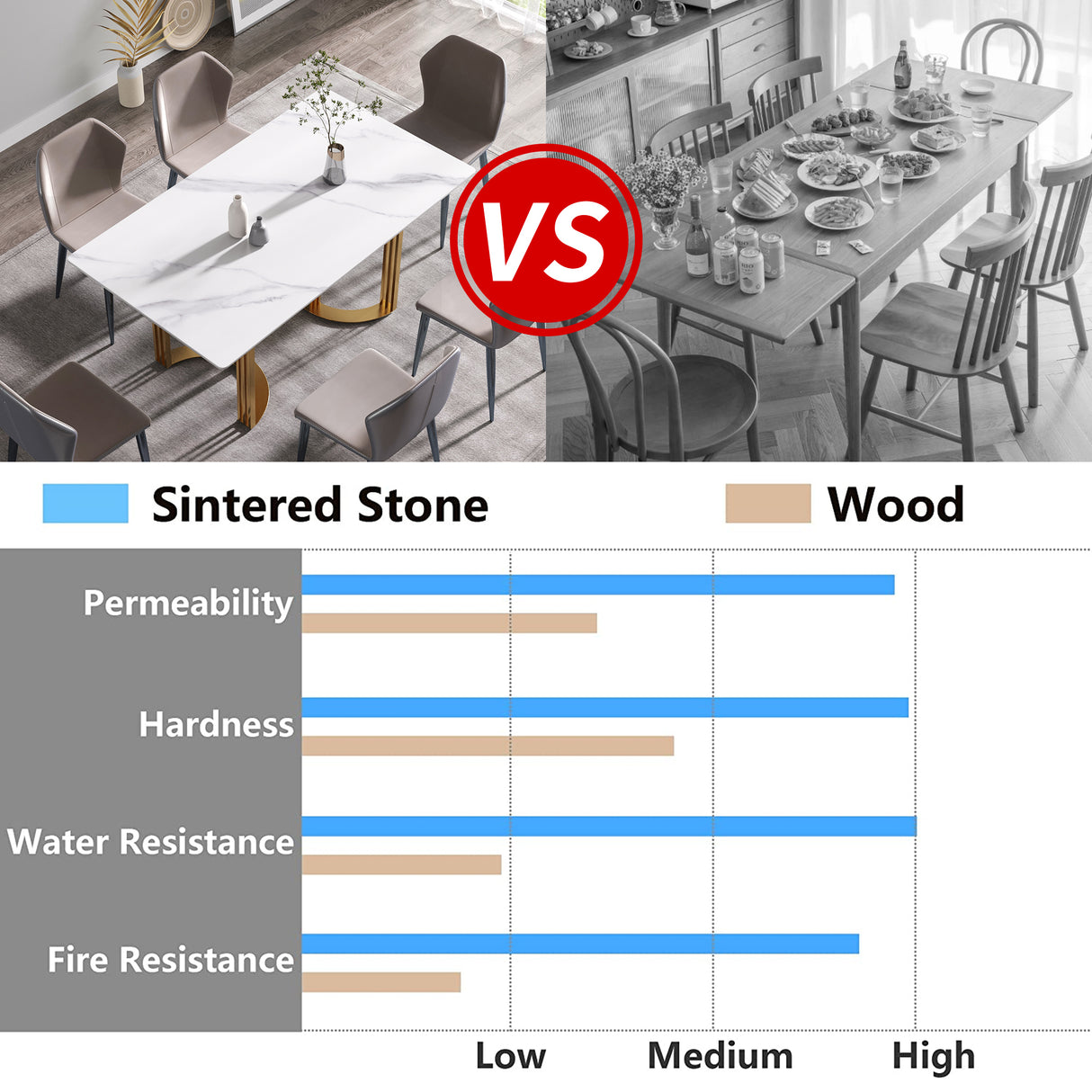 63"Modern artificial stone white straight edge golden metal leg dining table - 6 people | Home Elegance USA